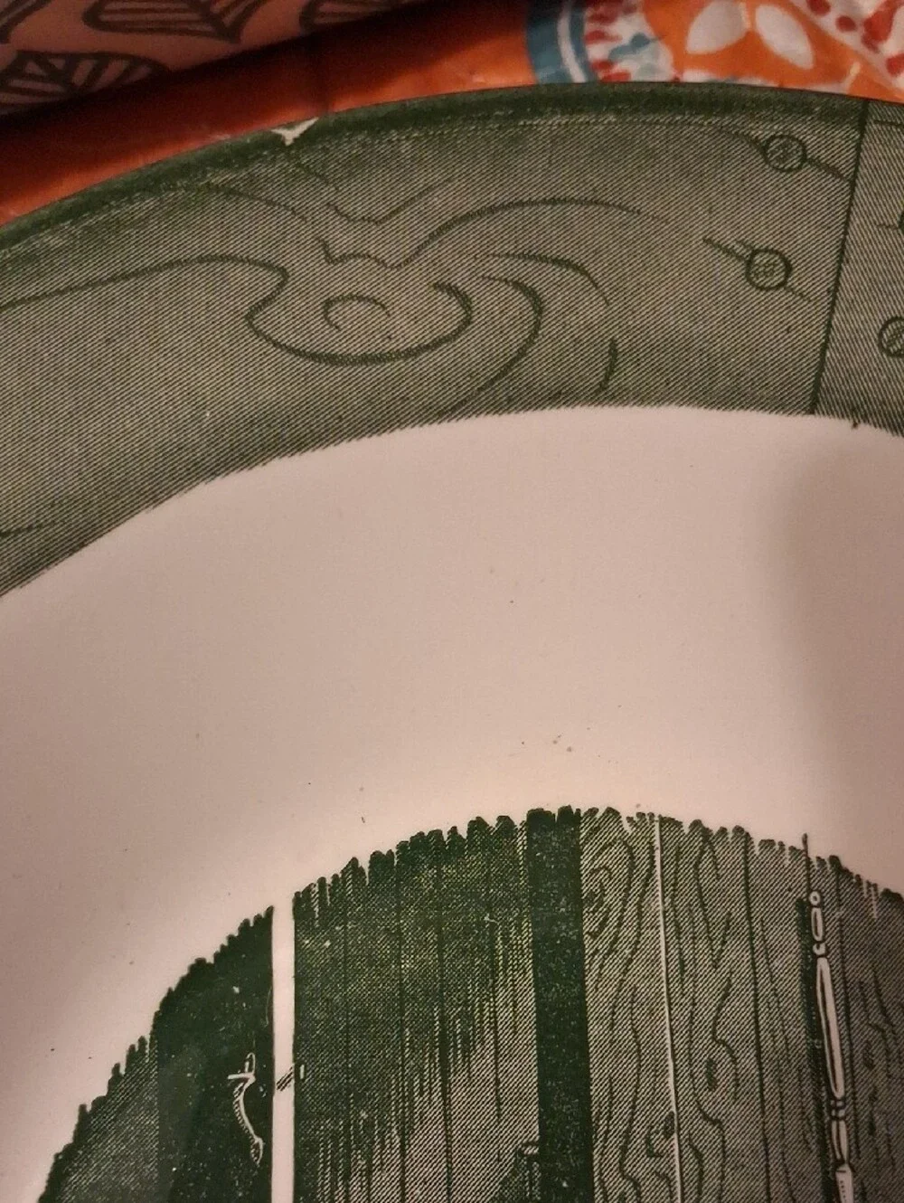 Royal Doulton Green and White Illustrated Serving Bowl with Rustic Scene
